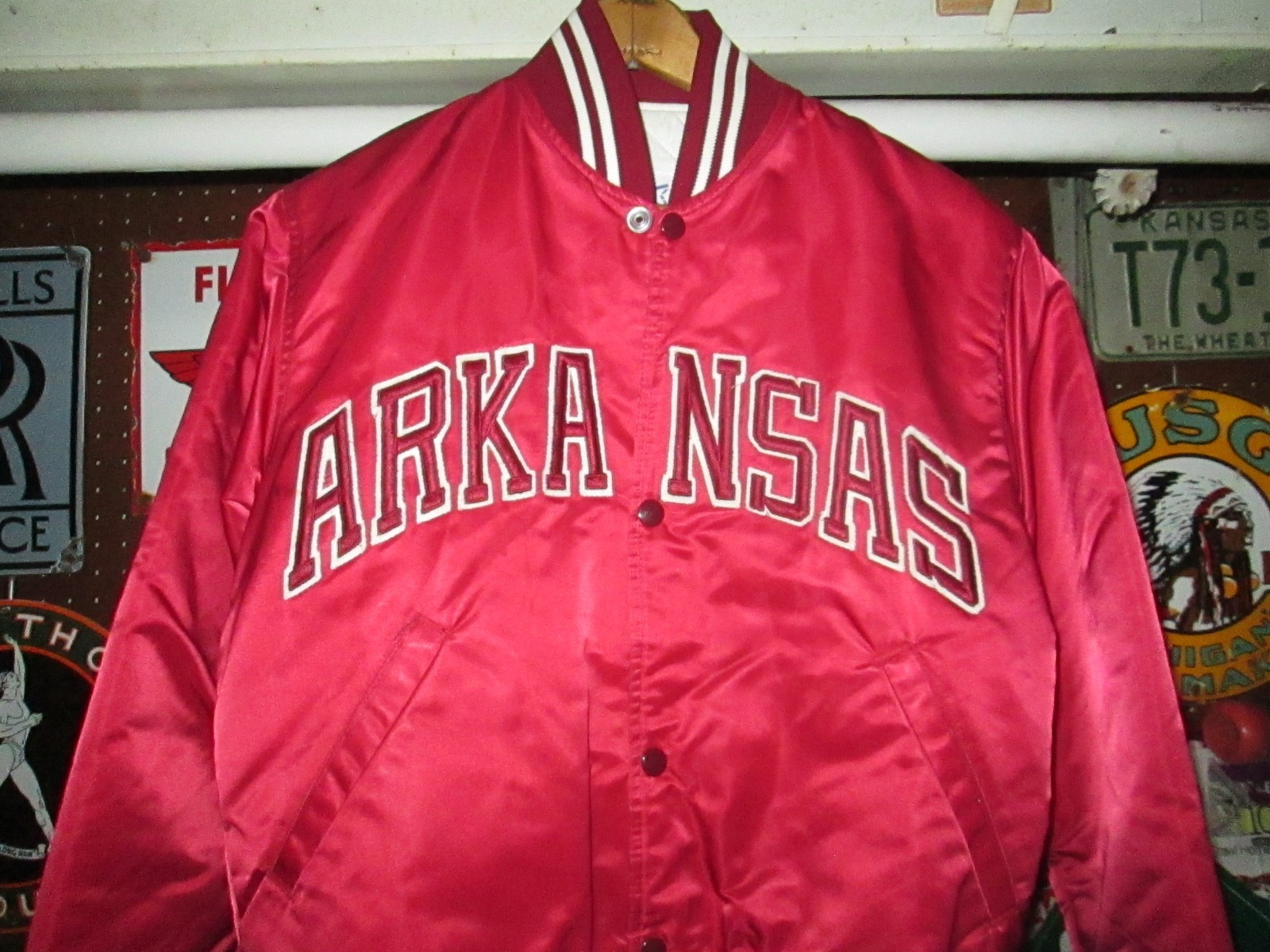 MADE IN USA Vtg 1980s 90s ARKANSAS RAZORBACKS 1st Gen Satin Starter Jacket SMALL MADE IN USA Vtg 1980s 90s ARKANSAS RAZORBACKS 1st Gen Satin Starter Jacket SMALL
