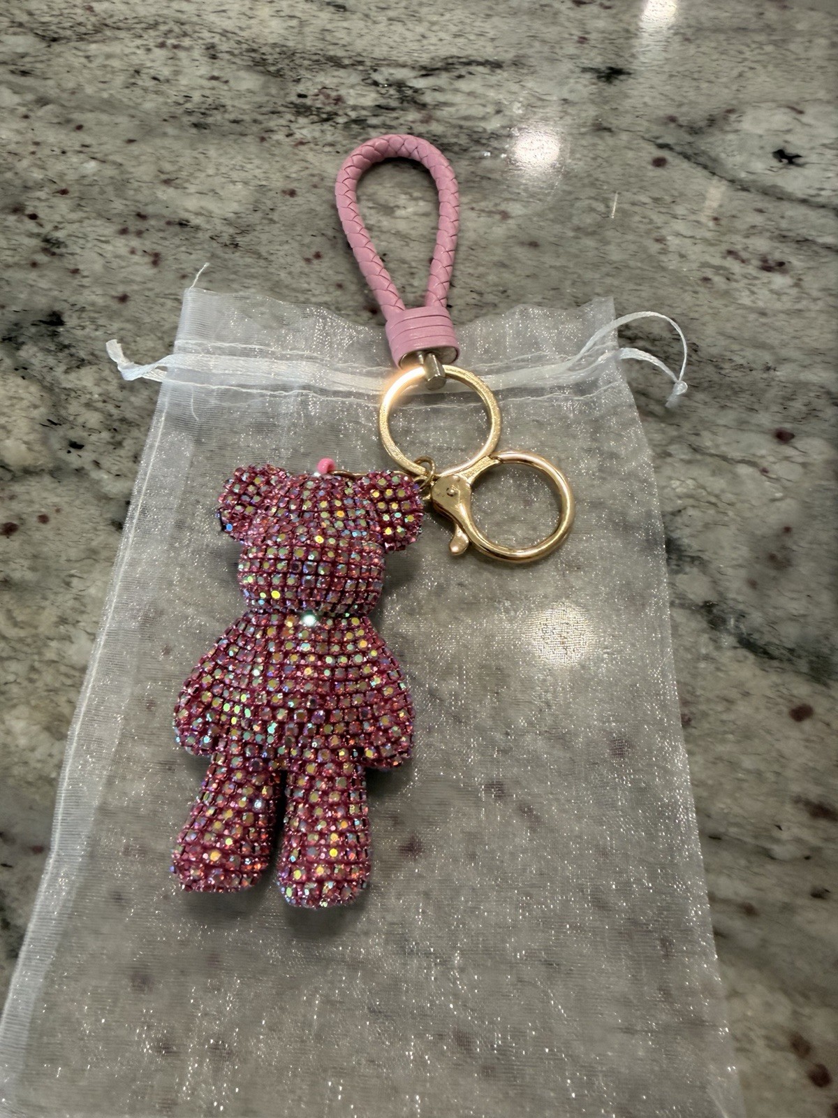 NWT Natasha Rhinestone Teddy Bear Bag Charm / gold pink color Keychain… NWT Natasha Rhinestone Teddy Bear Bag Charm / gold pink color Keychain…