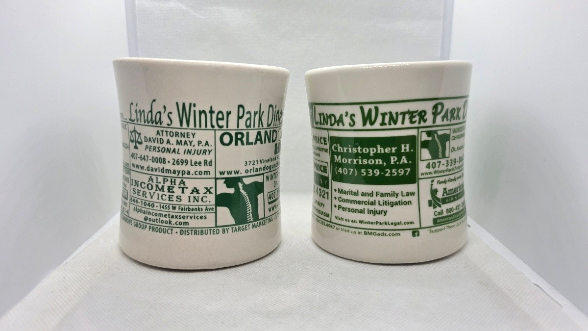 Linda's Winter Park Diner Orlando Florida White Diner Ceramic Advertising Mugs Linda's Winter Park Diner Orlando Florida White Diner Ceramic Advertising Mugs