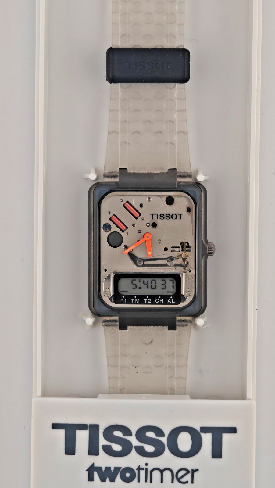 Tissot TwoTimer Skeleton Transparent - D374 - NOS Full Set Vintage 1980s RARE