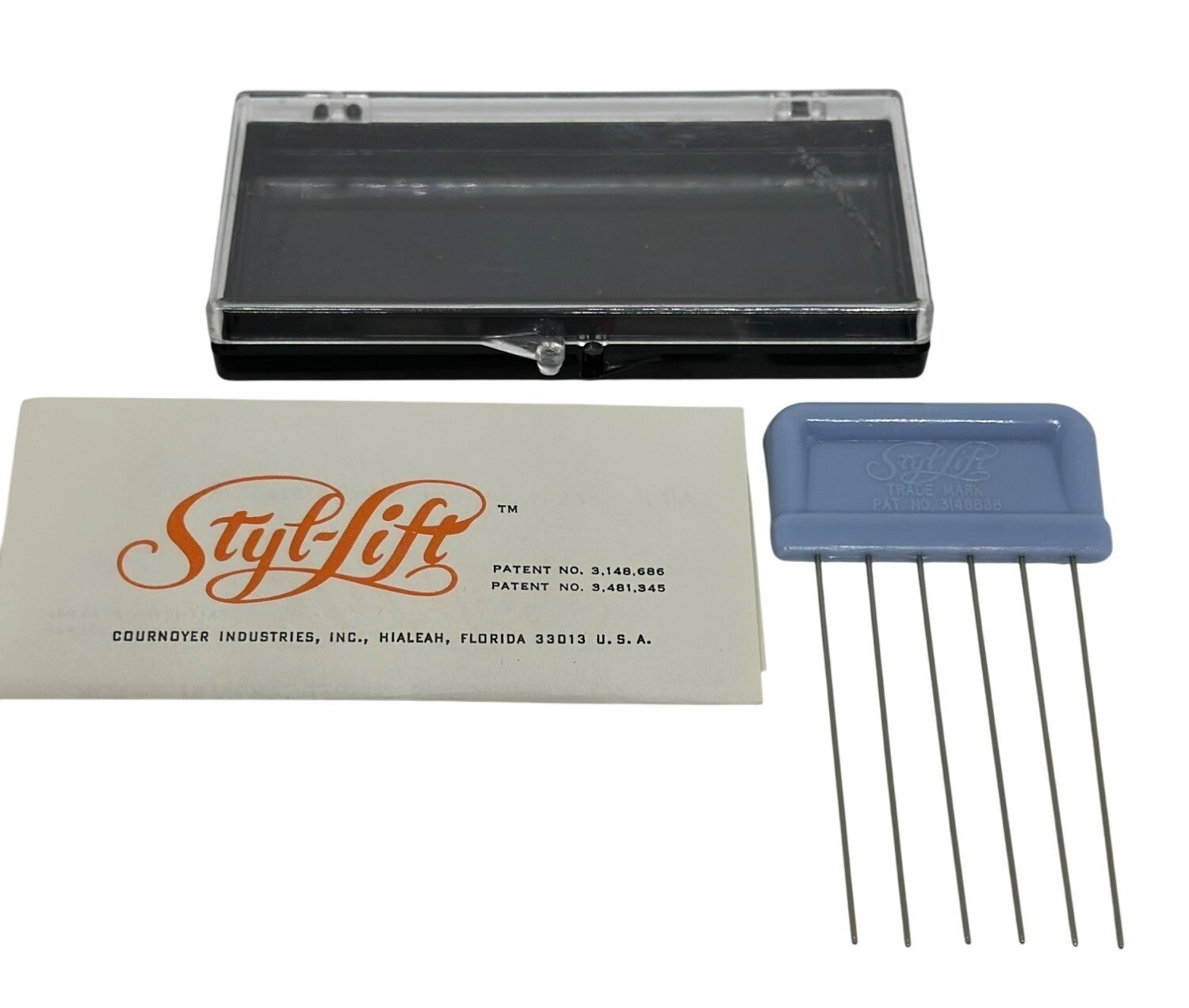 VTG Styl-Lift Hair Styling Tool Cournoyer 6-Prong Lift Comb Case USA Collectible