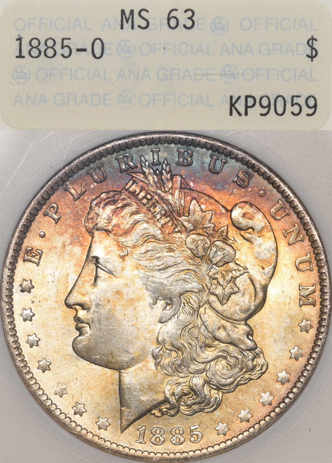 1885-O $1 ANACS MS63 Genie Lamp Soapbox Morgan Silver Dollar Toned New Orleans
