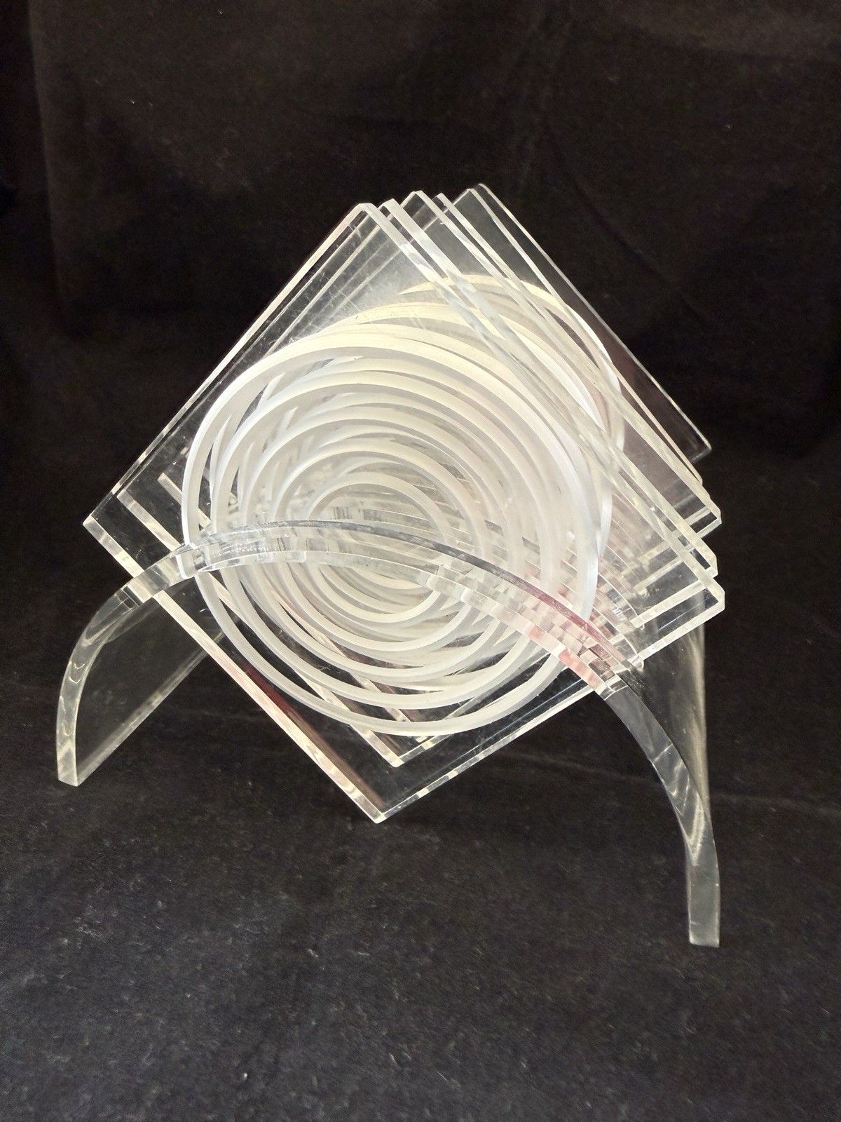 Vintage Rialto Lucite Acrylic Coasters Set Of 6 Holder Caddy MCM Barware Vintage Rialto Lucite Acrylic Coasters Set Of 6 Holder Caddy MCM Barware