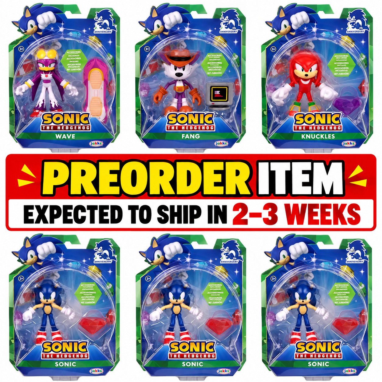 PREORDER Jakks 4 Inch Sonic Figures Wave 26 Case of 6 Wave Swallow, Fang, Sonic