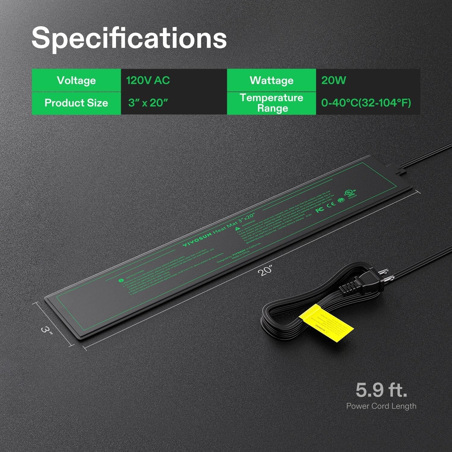 VIVOSUN Durable Waterproof Seedling Heat Mat UL & MET-Certified,20/40/105W