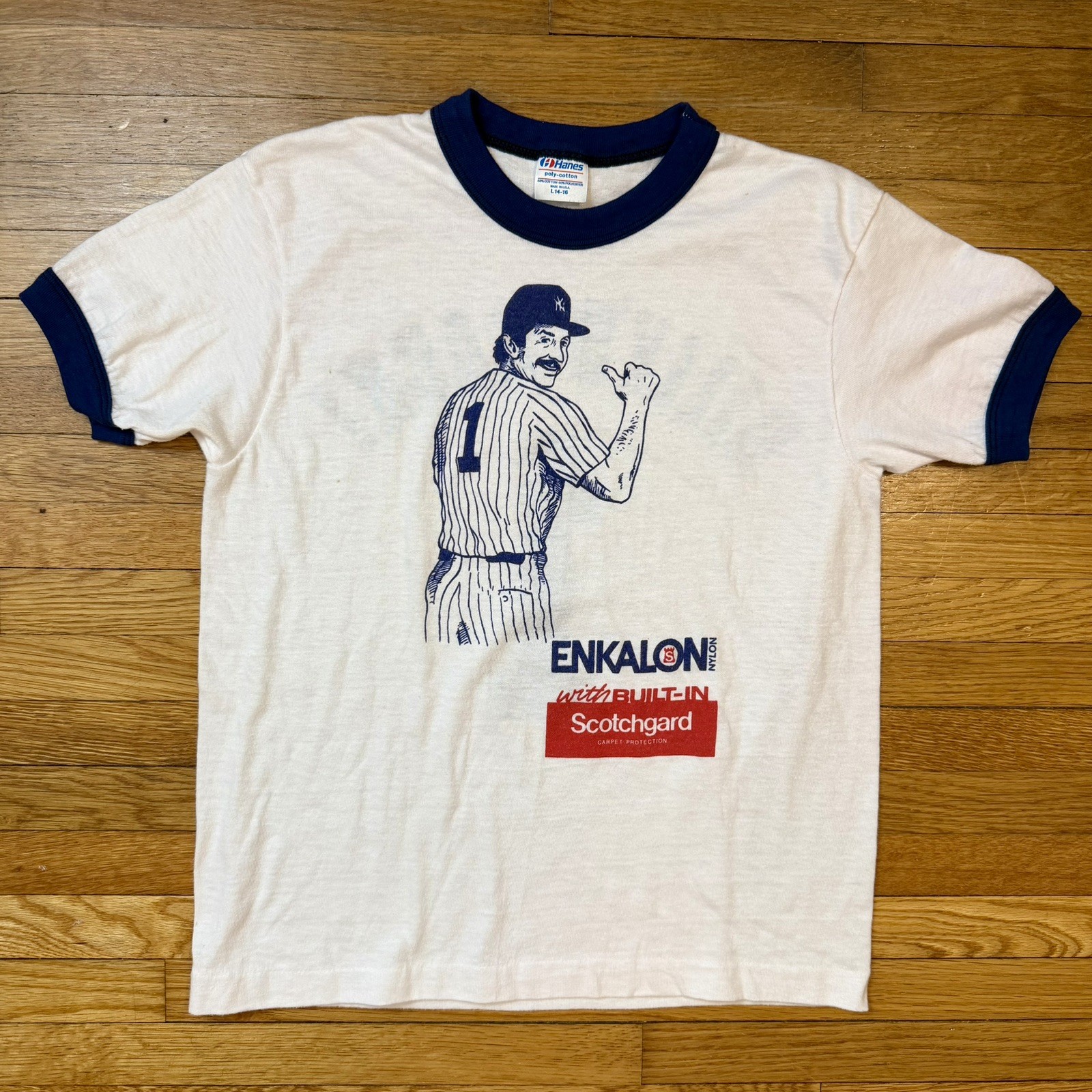 VTG 1983 New York Yankees Billy Martin Promo Ringer T-Shirt, Kids Size 14-16