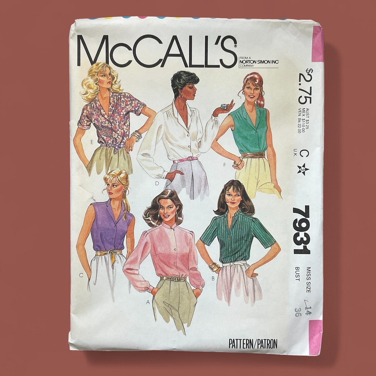 McCall\'s Sewing Pattern 7931 Blouse w Variations Sz 14 FF Uncut 1982