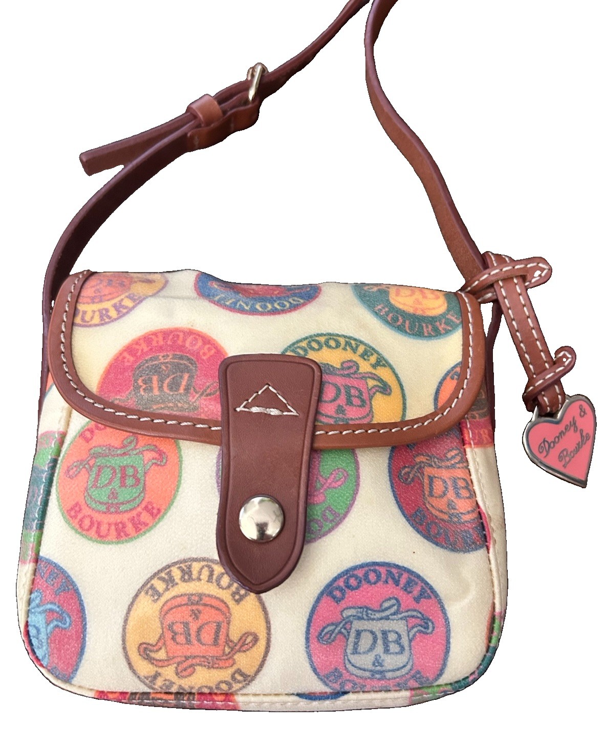 Vintage Dooney And Bourke Mini Crossbody DB Monogram Print On Cream Leather Vintage Dooney And Bourke Mini Crossbody DB Monogram Print On Cream Leather