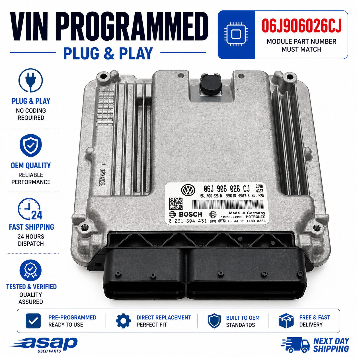 2010-2011 Volkswagen Tiguan 4Motion ECU Engine module CAWA JVZ 06J906026CJ 2010-2011 Volkswagen Tiguan 4Motion ECU Engine module CAWA JVZ 06J906026CJ