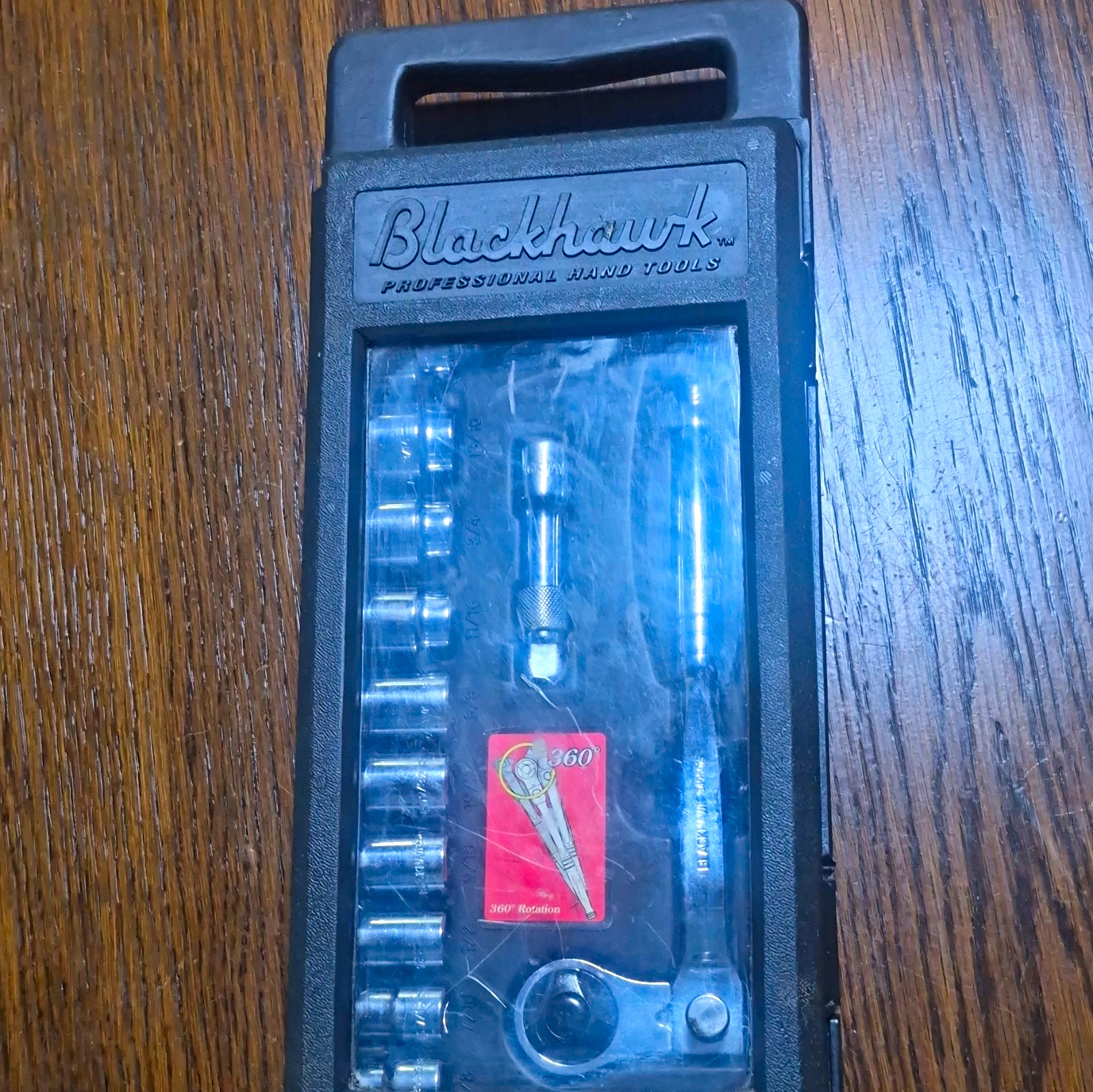 Vintage NOS BLACKHAWK 3/8dr. SAE 34950X INDEXABLE RATCHET SET WITH CASE. Vintage NOS BLACKHAWK 3/8dr. SAE 34950X INDEXABLE RATCHET SET WITH CASE.