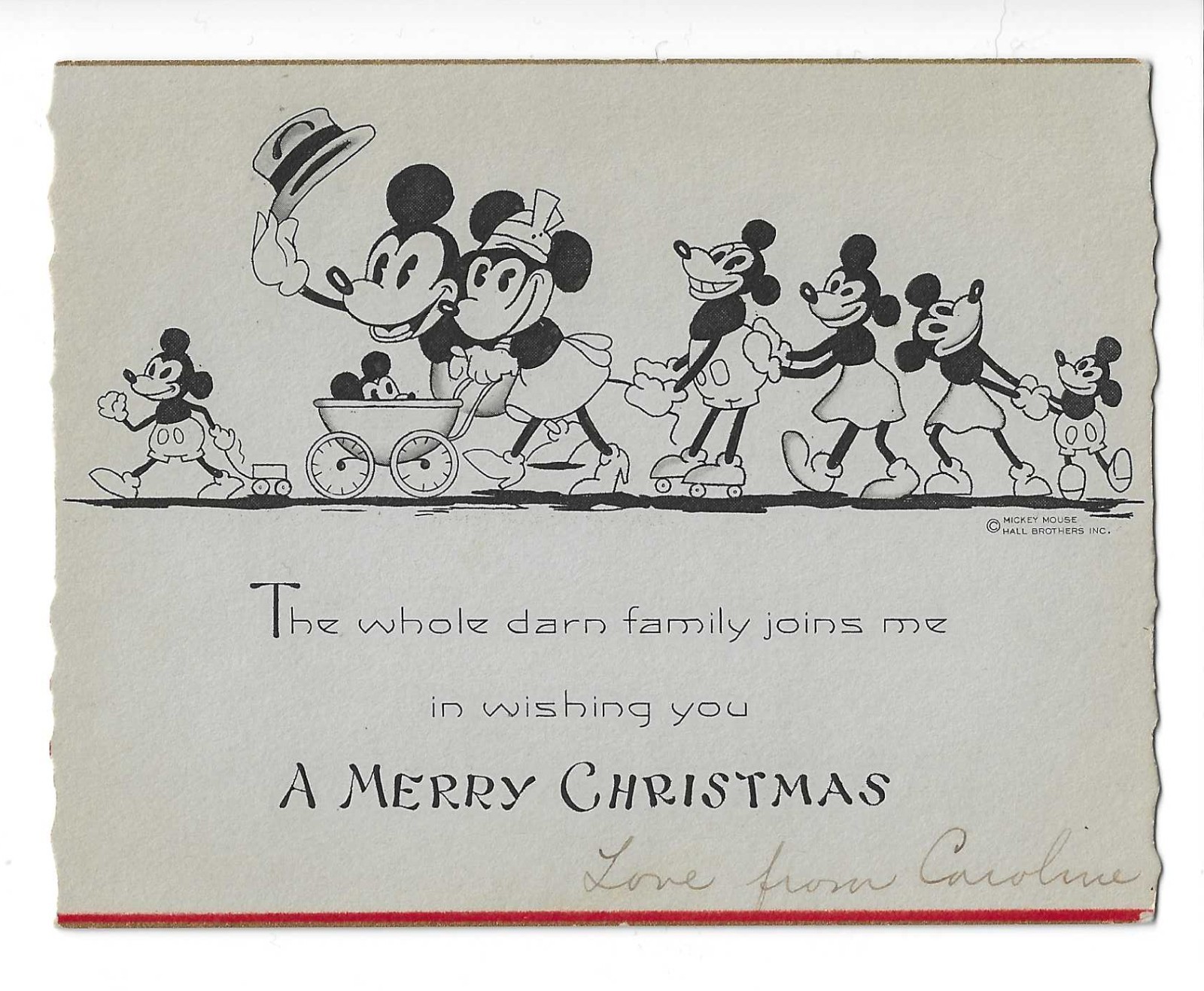Vintage 1930s Mickey Mouse Christmas Card Hall Brothers Disney 10x163 Pie-Eye Vintage 1930s Mickey Mouse Christmas Card Hall Brothers Disney 10x163 Pie-Eye