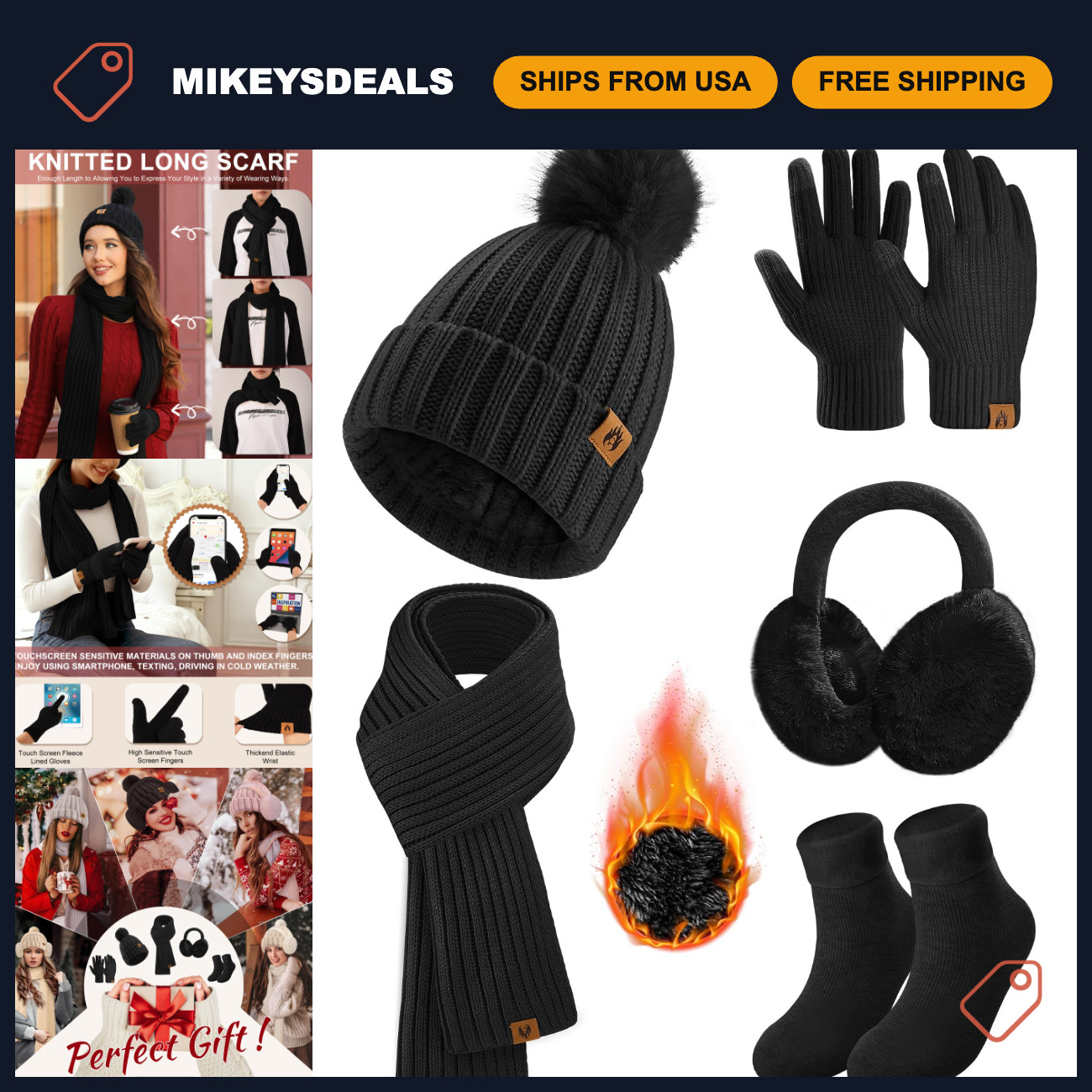 5PCS Women\'s Winter Accessories Set - Beanie, Scarf, Gloves, Ear Muffs, Socks 5PCS Women\'s Winter Accessories Set - Beanie, Scarf, Gloves, Ear Muffs, Socks