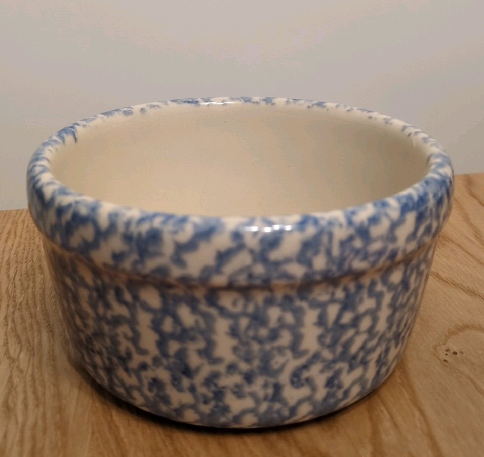 Roseville Ohio Pottery Blue Spongeware Bowl Farmhouse Cottagecore 5” Crock USA Roseville Ohio Pottery Blue Spongeware Bowl Farmhouse Cottagecore 5” Crock USA