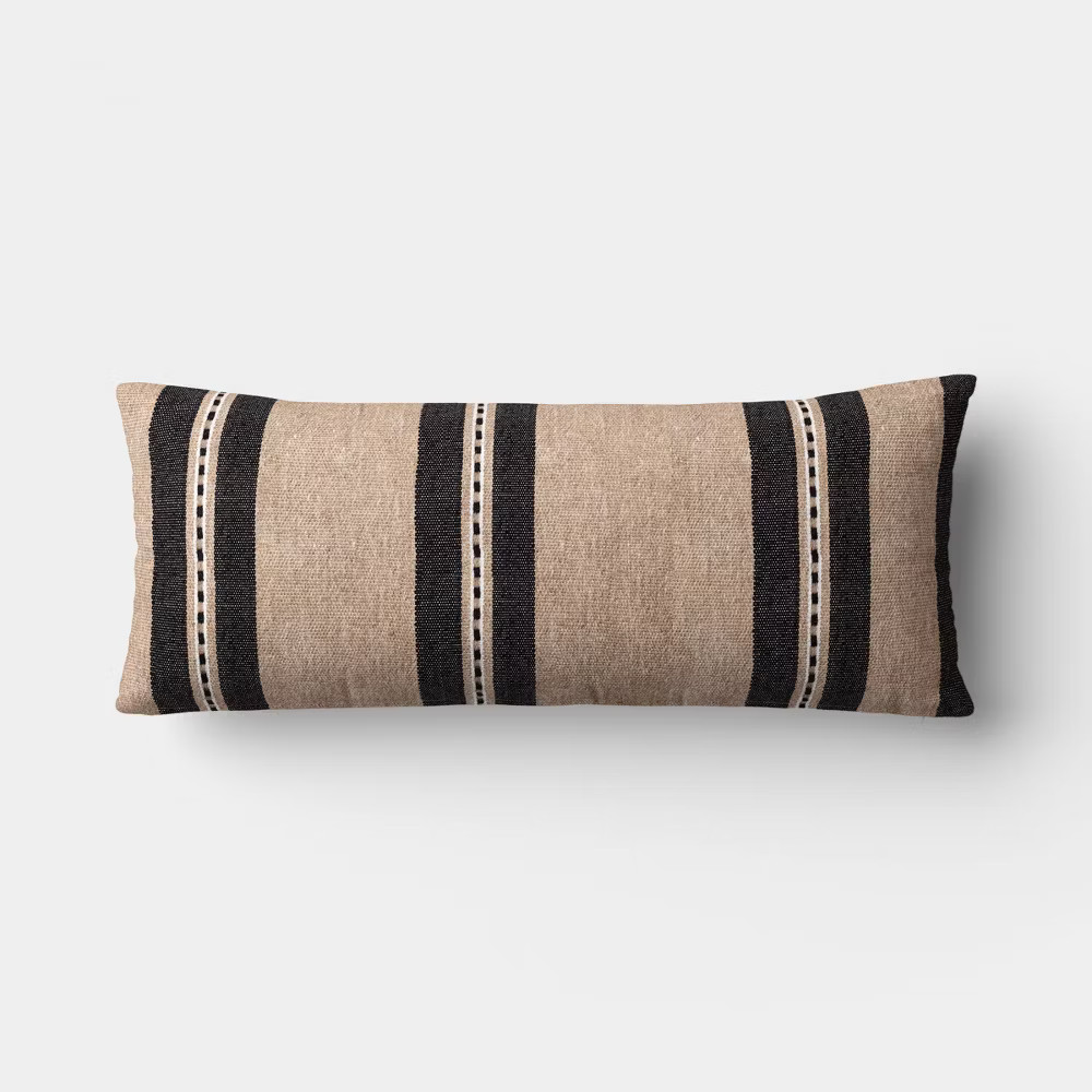 Oversized Lumbar Woven Stripe Pillow Neutral/Black - Threshold