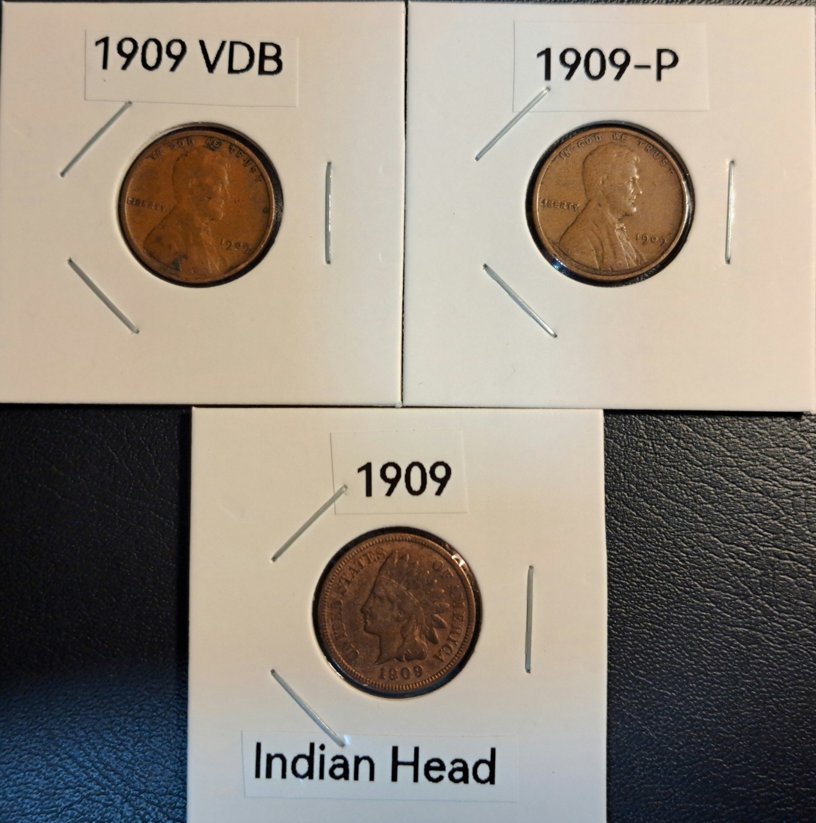 1909 VDB, 1909-P Lincoln Wheat Cents, 1909 Indian Head Cent, Lot Of 3 1909 VDB, 1909-P Lincoln Wheat Cents, 1909 Indian Head Cent, Lot Of 3