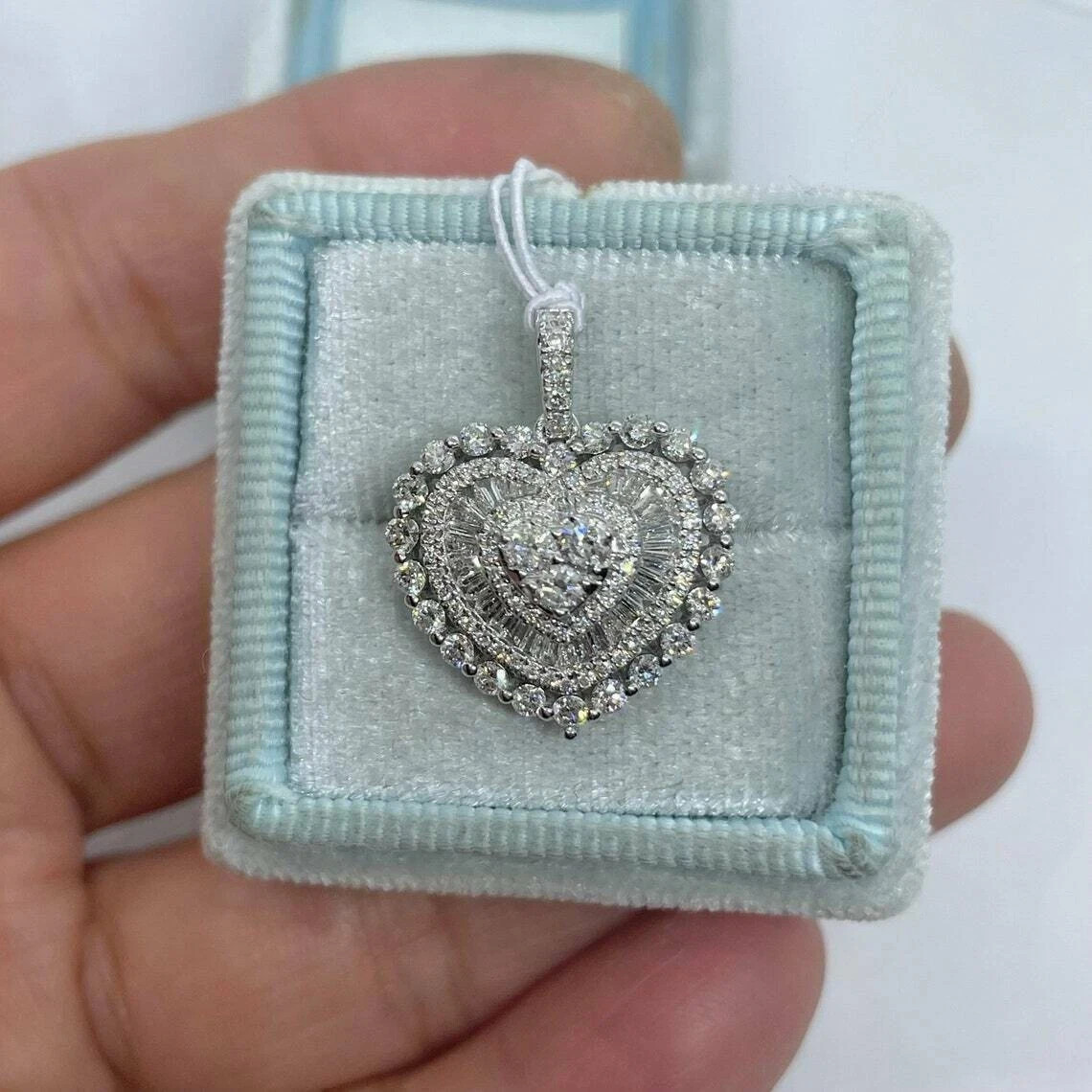 2Ct Round Cut VVS1/D Diamond Heart Pendant 14K White Gold Finish 18\