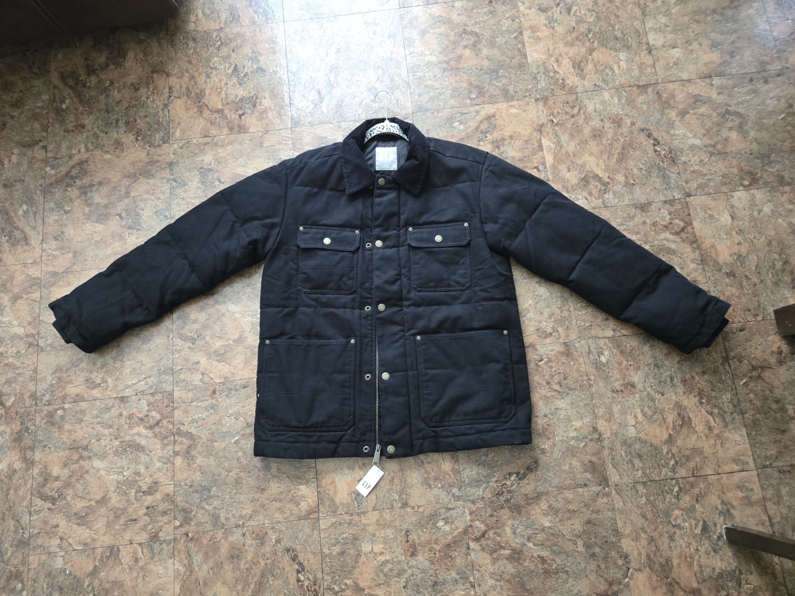 $228 Gap Men\'s Canvas 4-Pocket Workwear Puffer Jacket Coat, Black, S $228 Gap Men\'s Canvas 4-Pocket Workwear Puffer Jacket Coat, Black, S