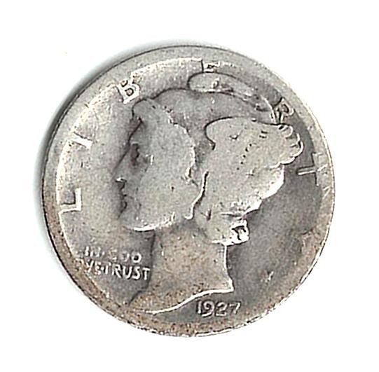 1927 P Mercury Dime - Circulated Good - 90% Silver - 1927 P Mercury Dime - Circulated Good - 90% Silver -