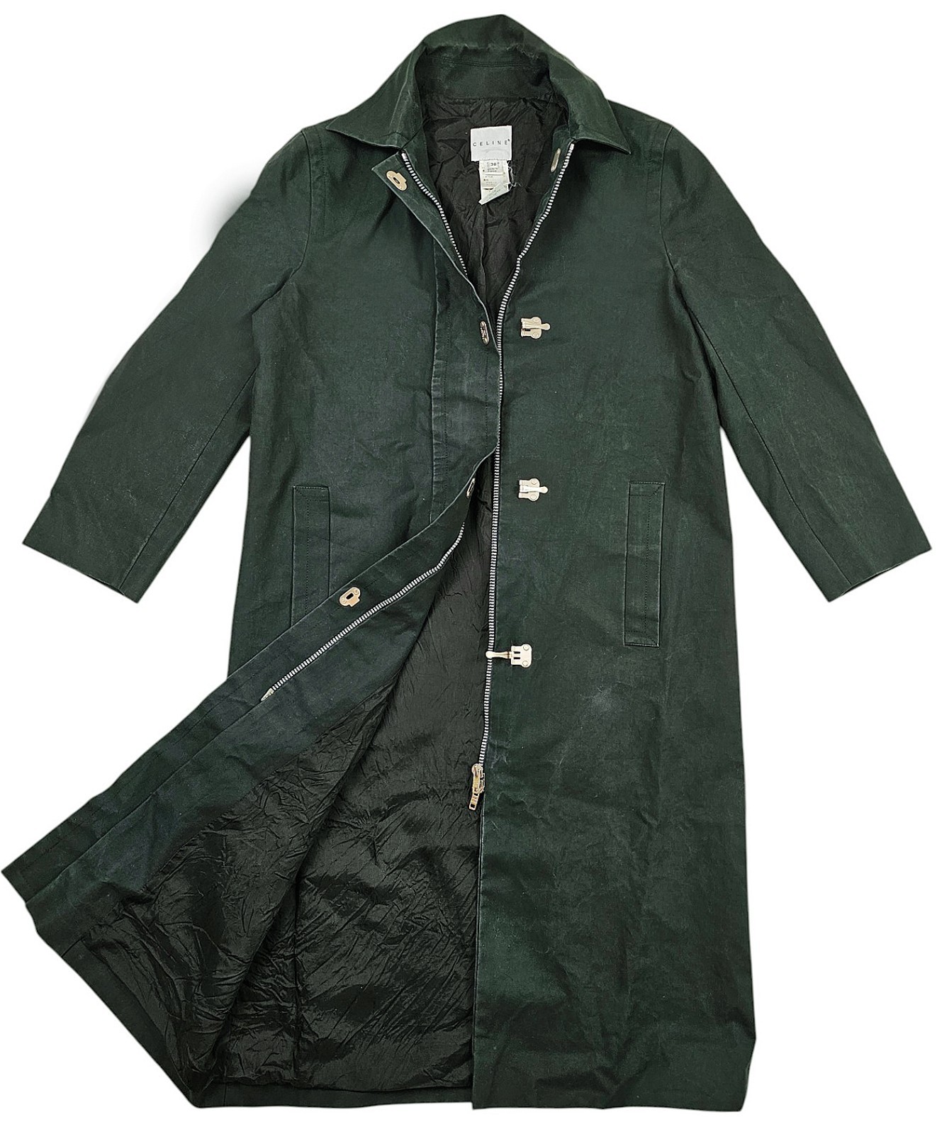 *HOT FRANCE Women\'s CELINE @ NOIR SERIE 3601 DUFFLE LONG BLACK TRENCH Coat 38 S