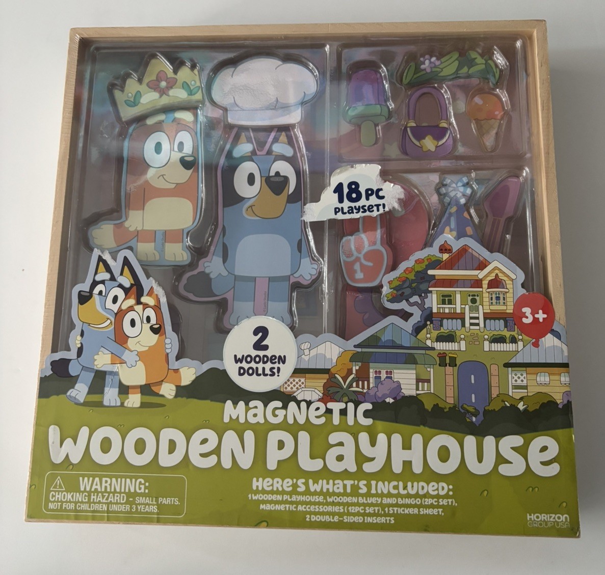Bluey magnetic wooden playset 18 pieces with 2 wooden dolls~ New, sealed Bluey magnetic wooden playset 18 pieces with 2 wooden dolls~ New, sealed