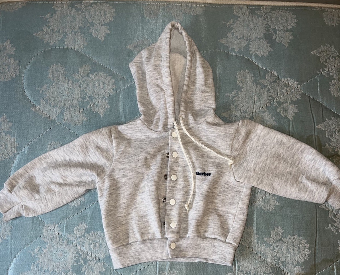 Vintage Gerber Toddler Hoodie Gray Snap Front S/2T Fleece