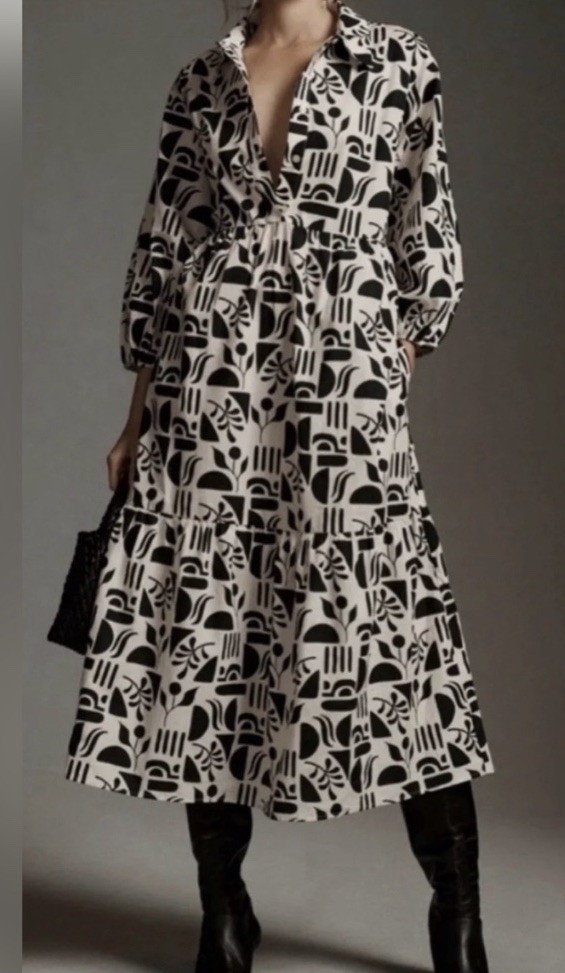 Anthropologie Bettina Tiered Midi Shirt Dress by Maeve Cottage Core Women’s L Anthropologie Bettina Tiered Midi Shirt Dress by Maeve Cottage Core Women’s L