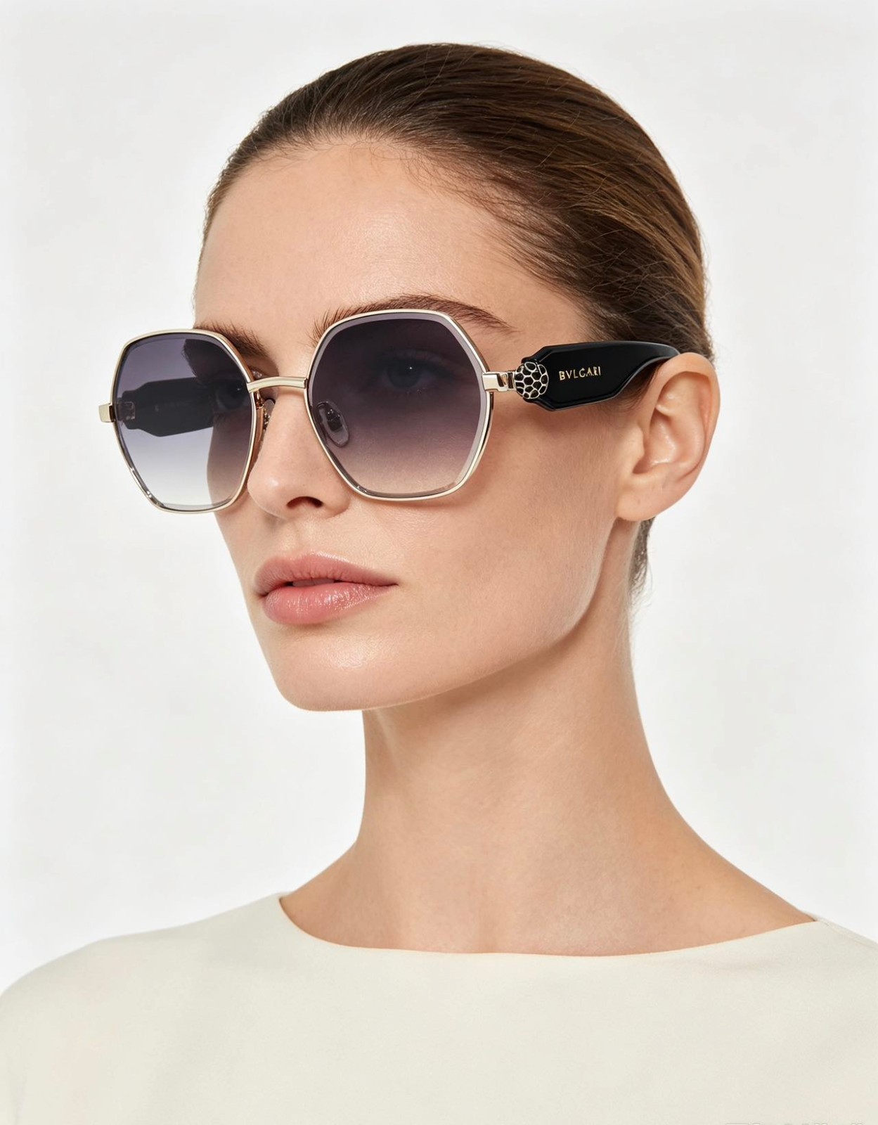 Bvlgari BV9029B Silver Black Sunglasses Grey Gradient Lens 58-17-143