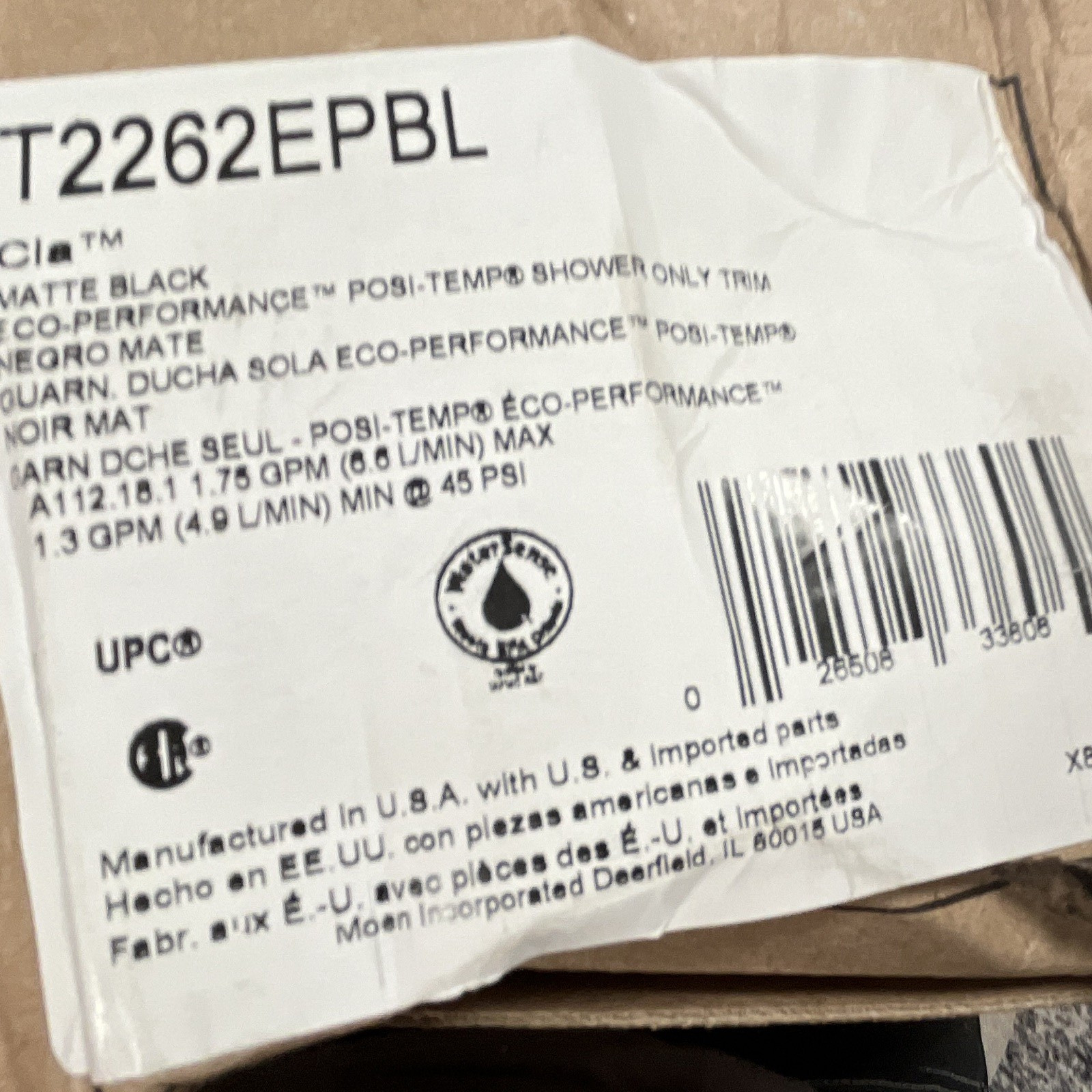 Moen T2262EPBL Round Shower Head Matte Black Metal 1.75 GPM WaterSense Arm Moen T2262EPBL Round Shower Head Matte Black Metal 1.75 GPM WaterSense Arm