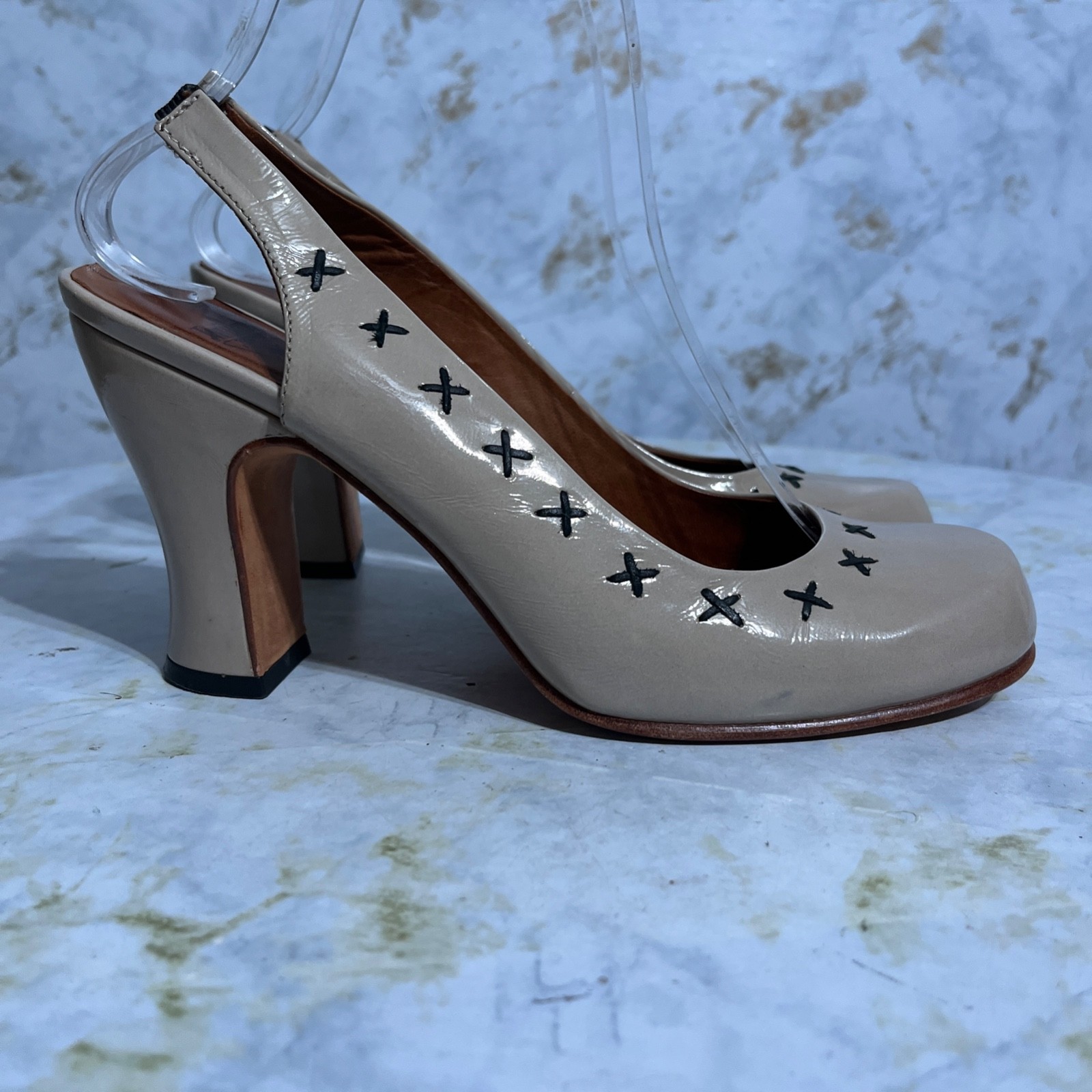John Fluevog Women\'s Size 8M Shoes Brown Patent Leather Pumps Slingback Heels