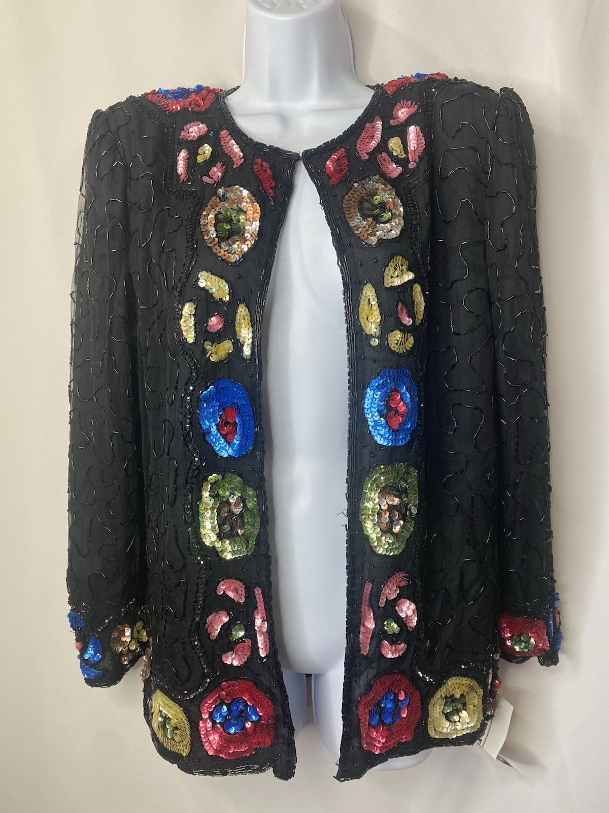 Vintage Felicity Sequined 100% Silk Jacket Size Large Rave Wear Bling Divas Y2K Vintage Felicity Sequined 100% Silk Jacket Size Large Rave Wear Bling Divas Y2K
