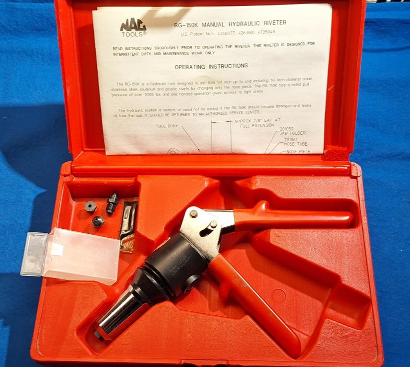 Mac Tools Hydraulic Powered Rivet Gun Kit RG-150K USA Mac Tools Hydraulic Powered Rivet Gun Kit RG-150K USA