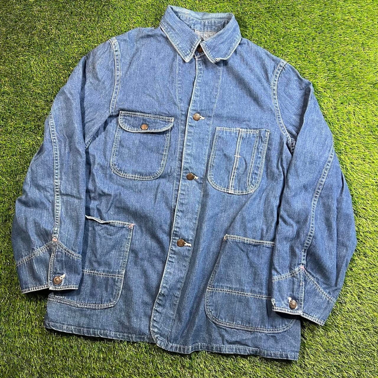 1950s Vintage Denim Chore Jacket 50s 60s Workwear Coverall Jacket Size Large USA