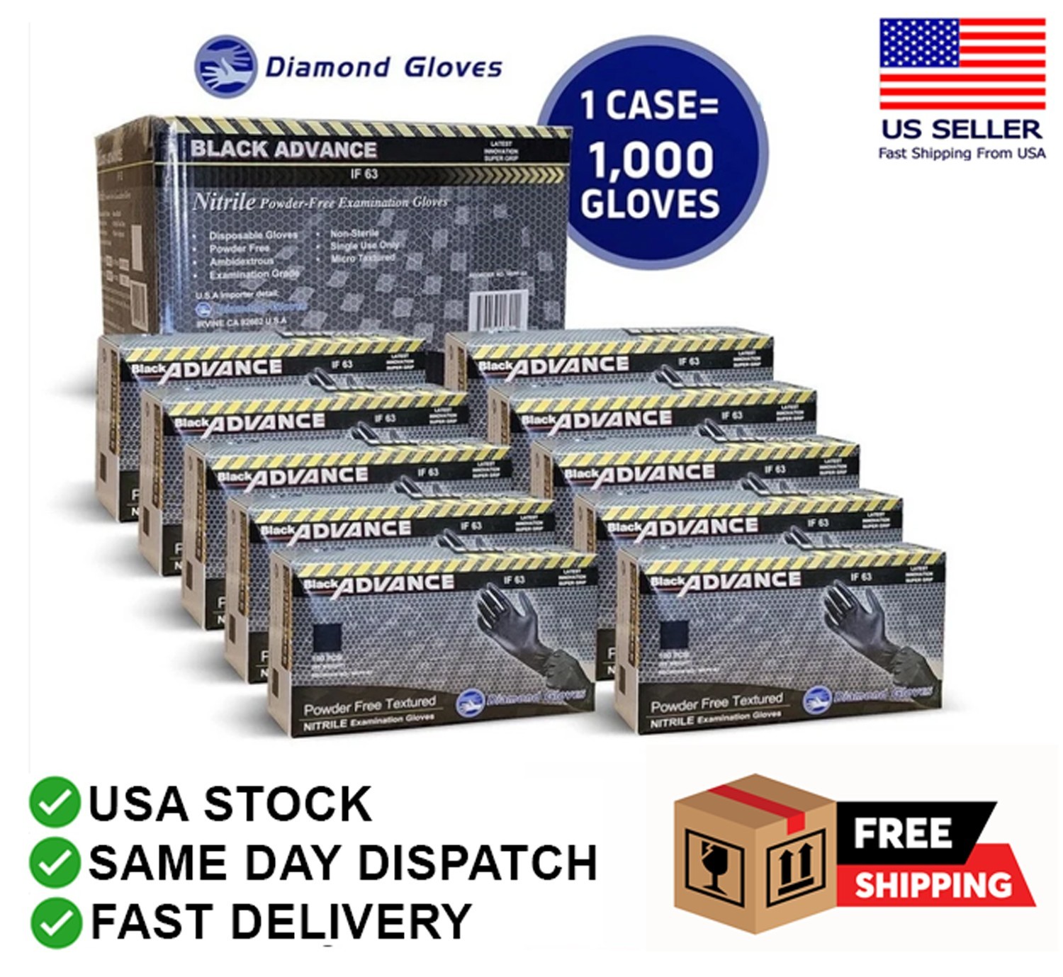Advance Black Nitrile Exam Gloves Powder Free 1000 PC 6 Mil Latex Free Glove New Advance Black Nitrile Exam Gloves Powder Free 1000 PC 6 Mil Latex Free Glove New