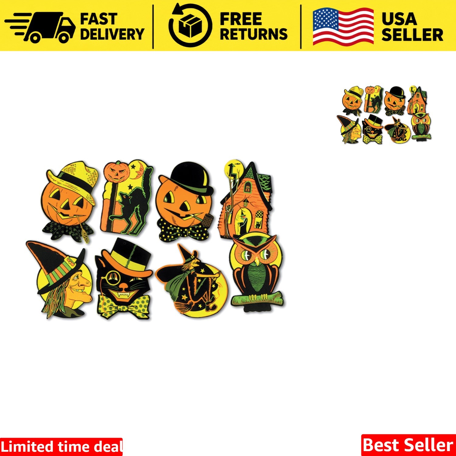 Beistle Halloween Cutouts, Classic Artwork Reproduction, 8 Pieces Beistle Halloween Cutouts, Classic Artwork Reproduction, 8 Pieces