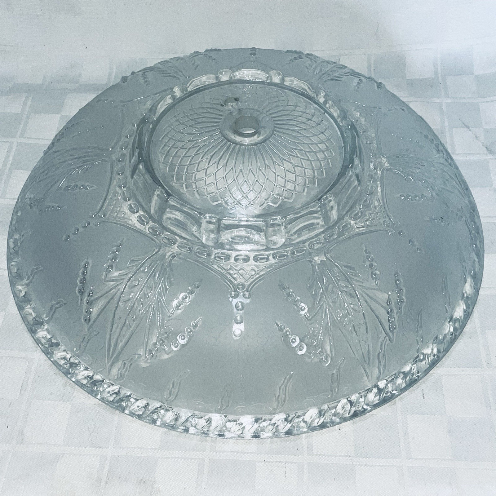 Vintage 12” Clear Frosted Floral Glass Light Shade 2-Hole Ceiling Fixture HEAVY Vintage 12” Clear Frosted Floral Glass Light Shade 2-Hole Ceiling Fixture HEAVY