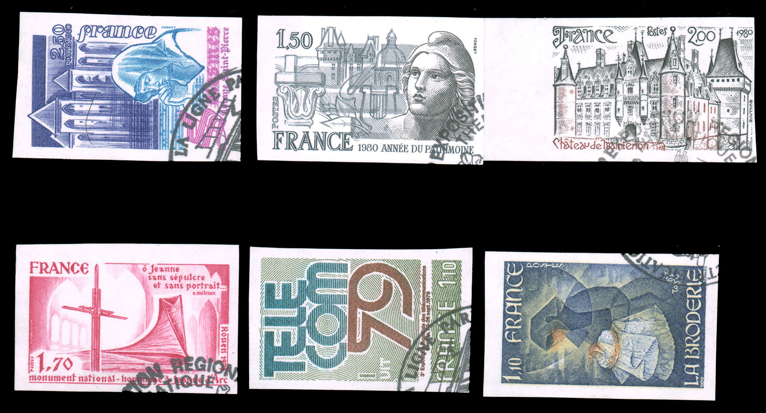 France #1651 1657 1697 1704 1709 Used 1976-1980 Imperf Group of 6