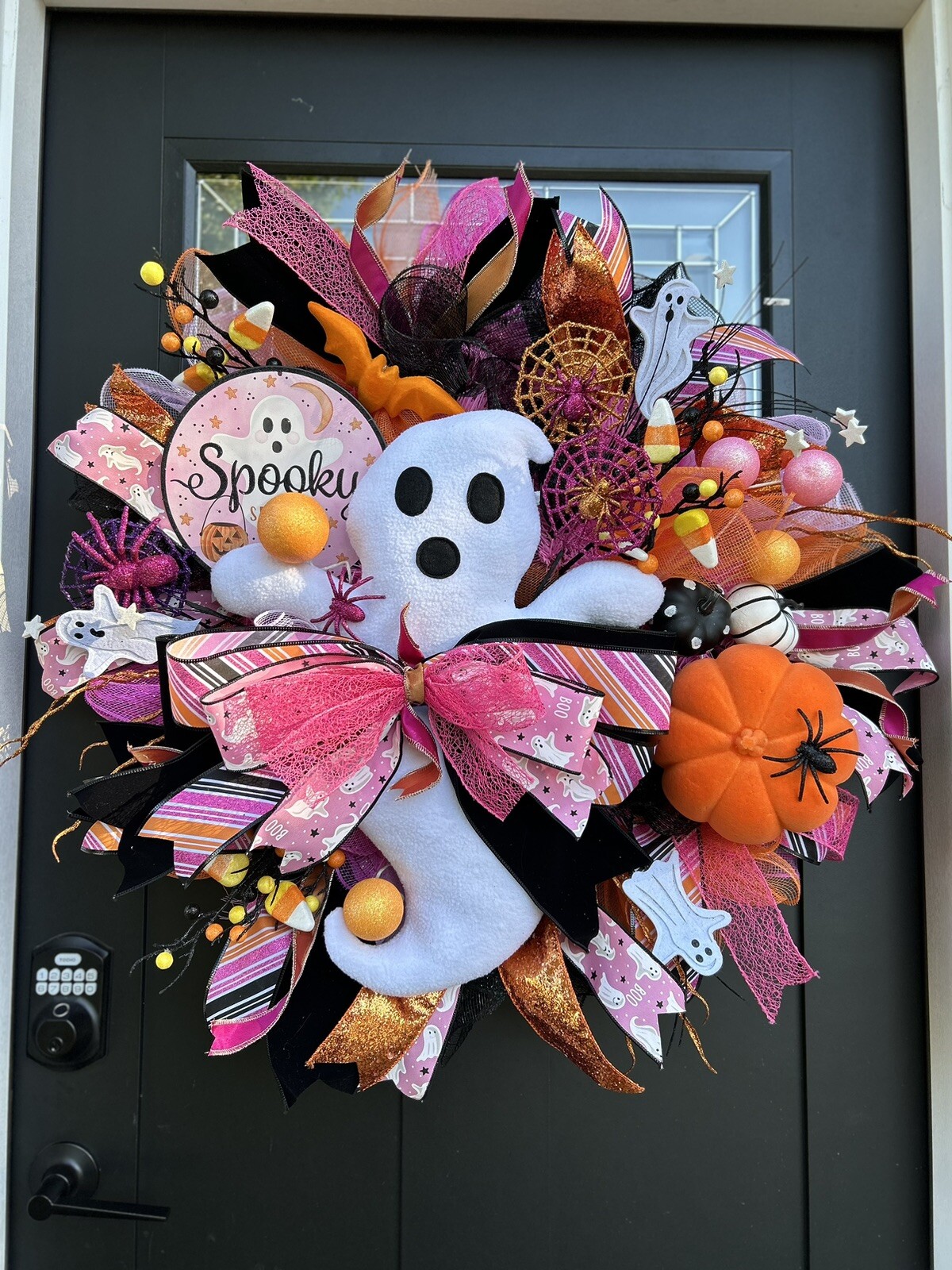 Pink-o-Ween Pink & Orange Spooky Season Halloween Girly Ghost Candy  Wreath