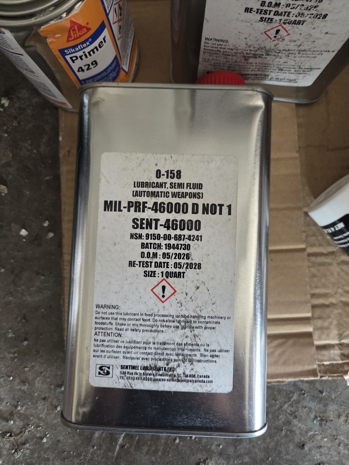 New U.S. Military MIL-PRF-46000 D not 1 aumatic weapons Lubricant 1 quart New U.S. Military MIL-PRF-46000 D not 1 aumatic weapons Lubricant 1 quart
