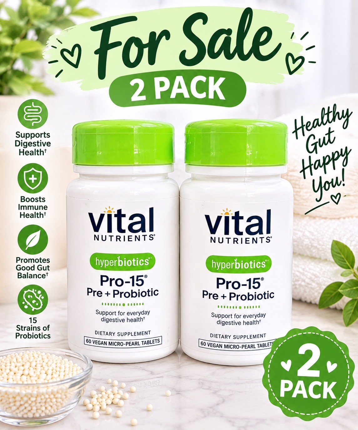 2 Vital Nutrients Pro-15 Pre & Probiotics, Digestive Health Support, 60 Count 2 Vital Nutrients Pro-15 Pre & Probiotics, Digestive Health Support, 60 Count