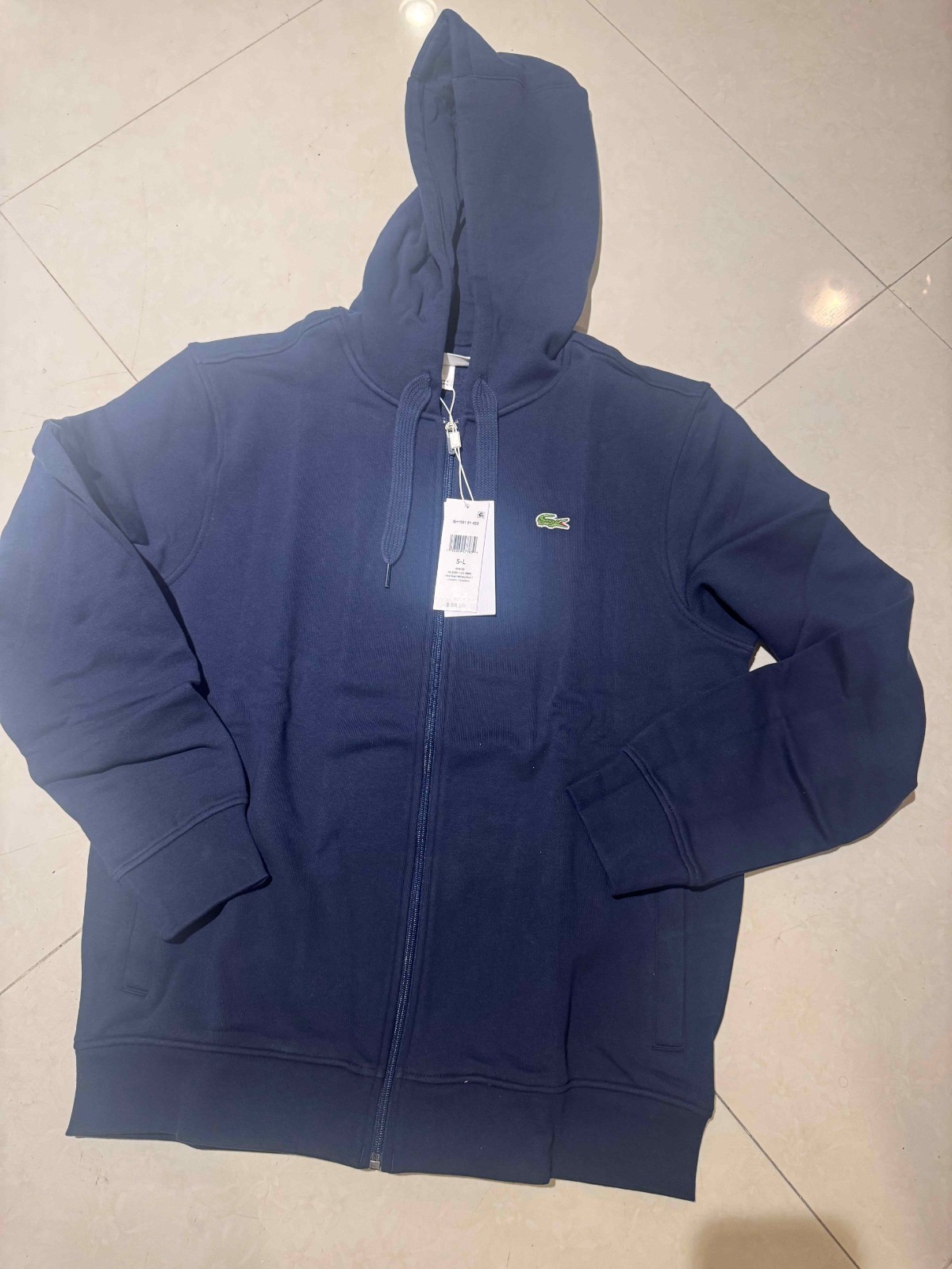Lacoste Men\'s NAVY Long SleeveFULL ZIP FRONT Hoodie SH1551 SZ L Lacoste Men\'s NAVY Long SleeveFULL ZIP FRONT Hoodie SH1551 SZ L