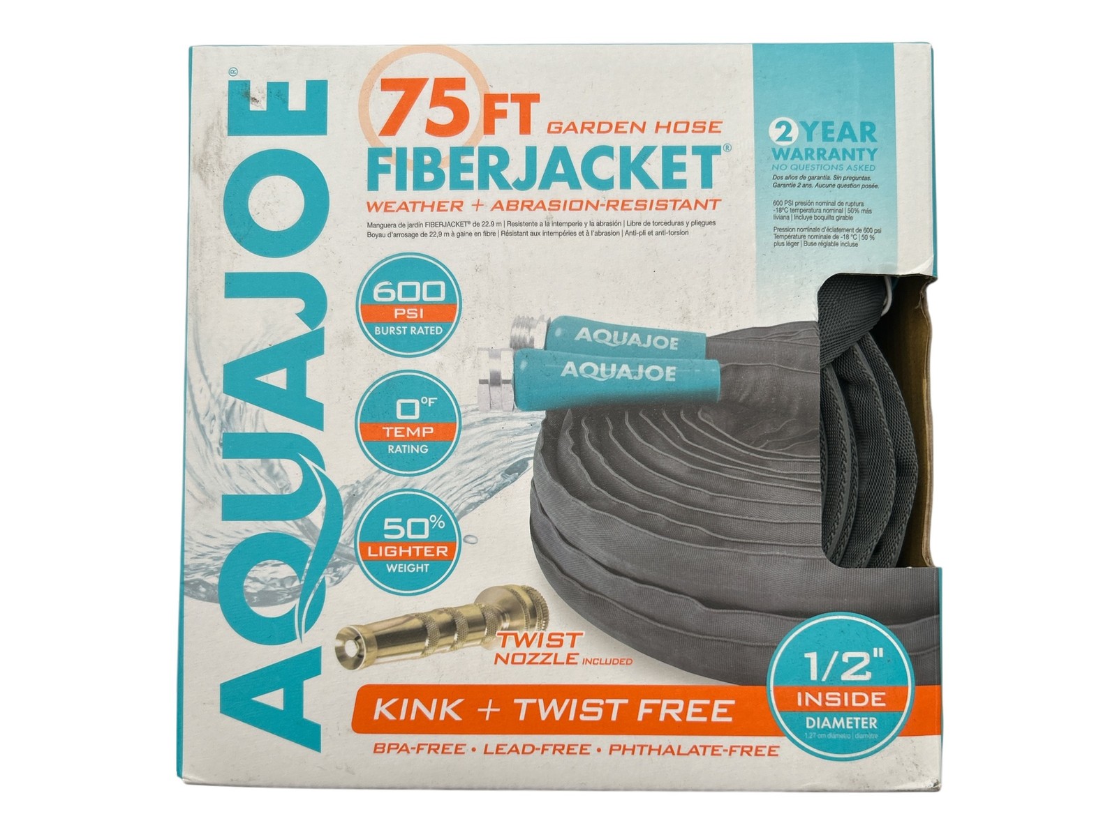 Aqua Joe FiberJacket Hose 75ft 1/2in Black
