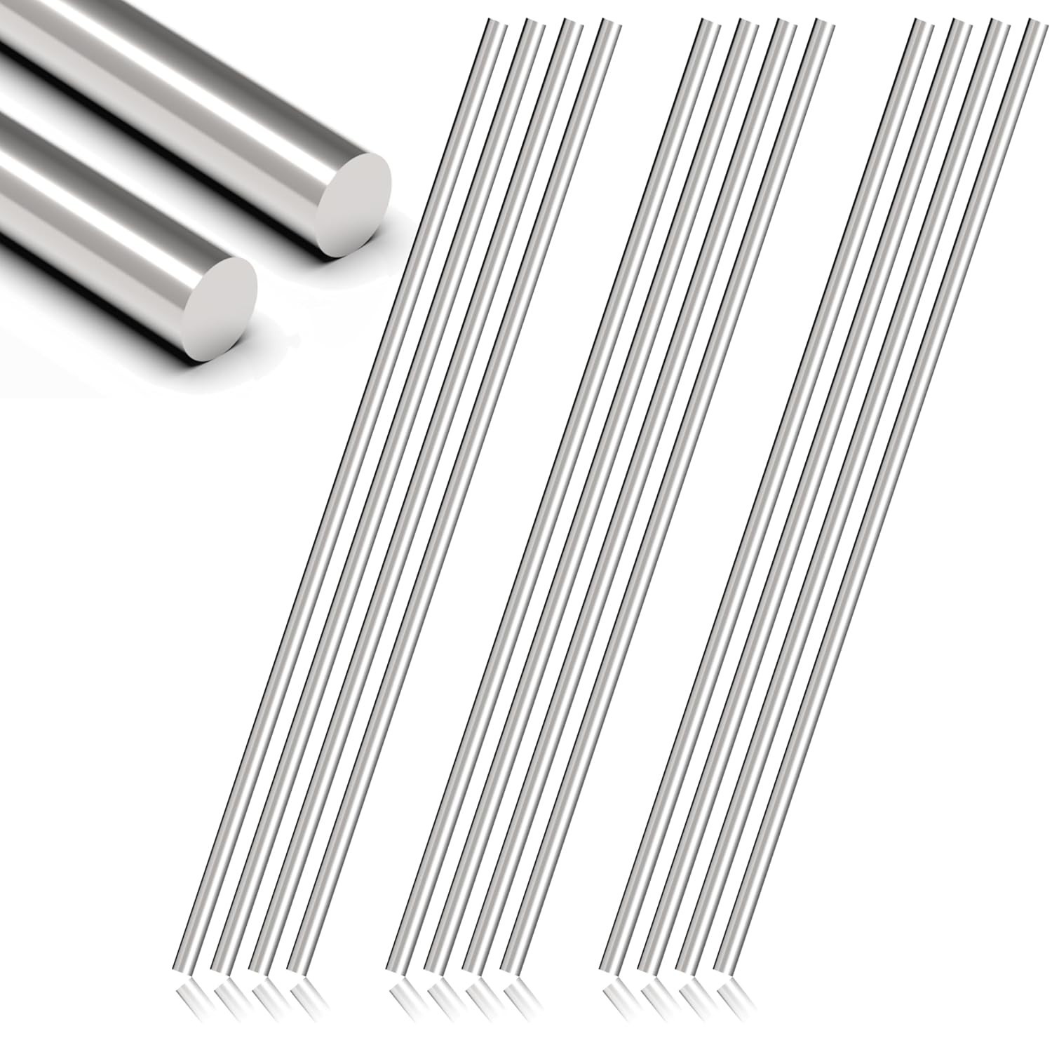12Pcs 3/16 x 12in 304 Stainless Steel Round Rod, Metal Shaft, 3/16x12in, 12 