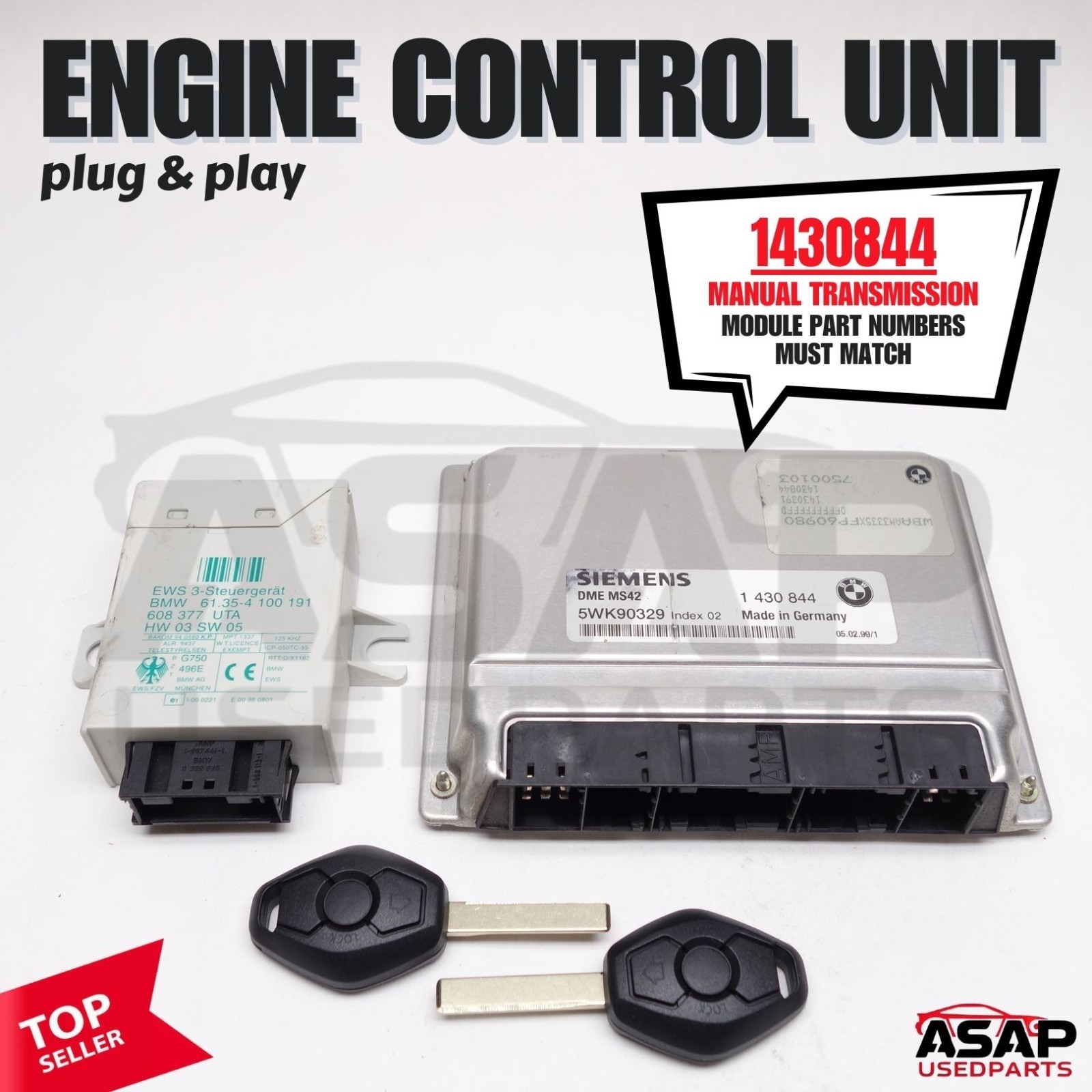 🐔 DME ECM ECU + EWS 3 + 2 NEW UNCUT KEYS 2.5L M52 MT BMW E46 323i 99 1430844..