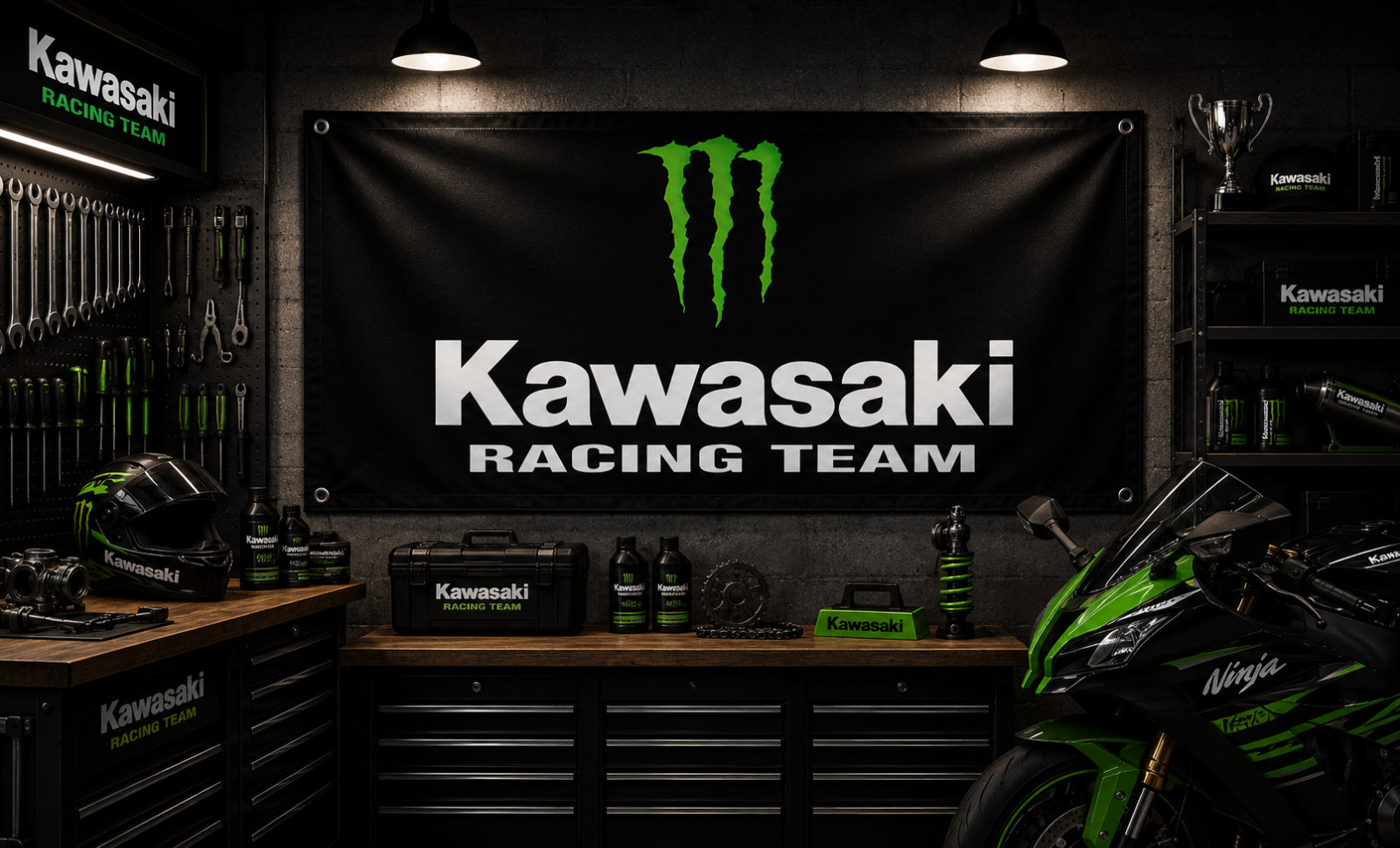 Kawasaki Racing Team Wall Banner 3x5ft Polyester Garage Decor