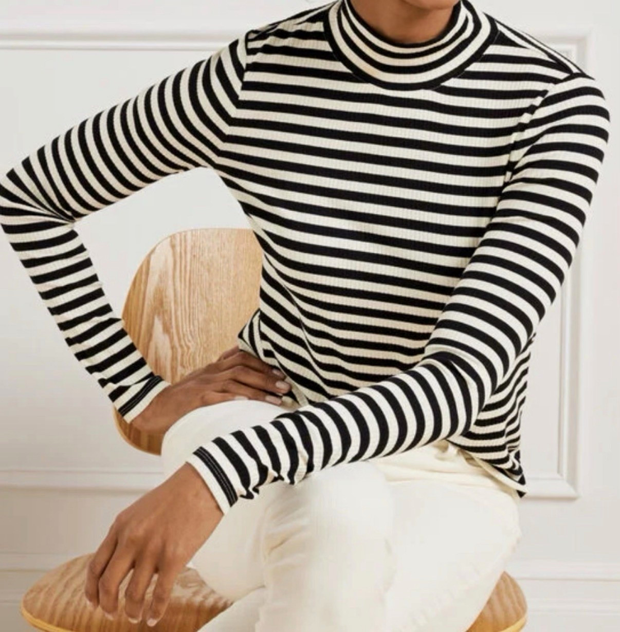 Talbots Women’s Plus 2X Black & White Striped Mock Neck Long Sleeve Knit Top
