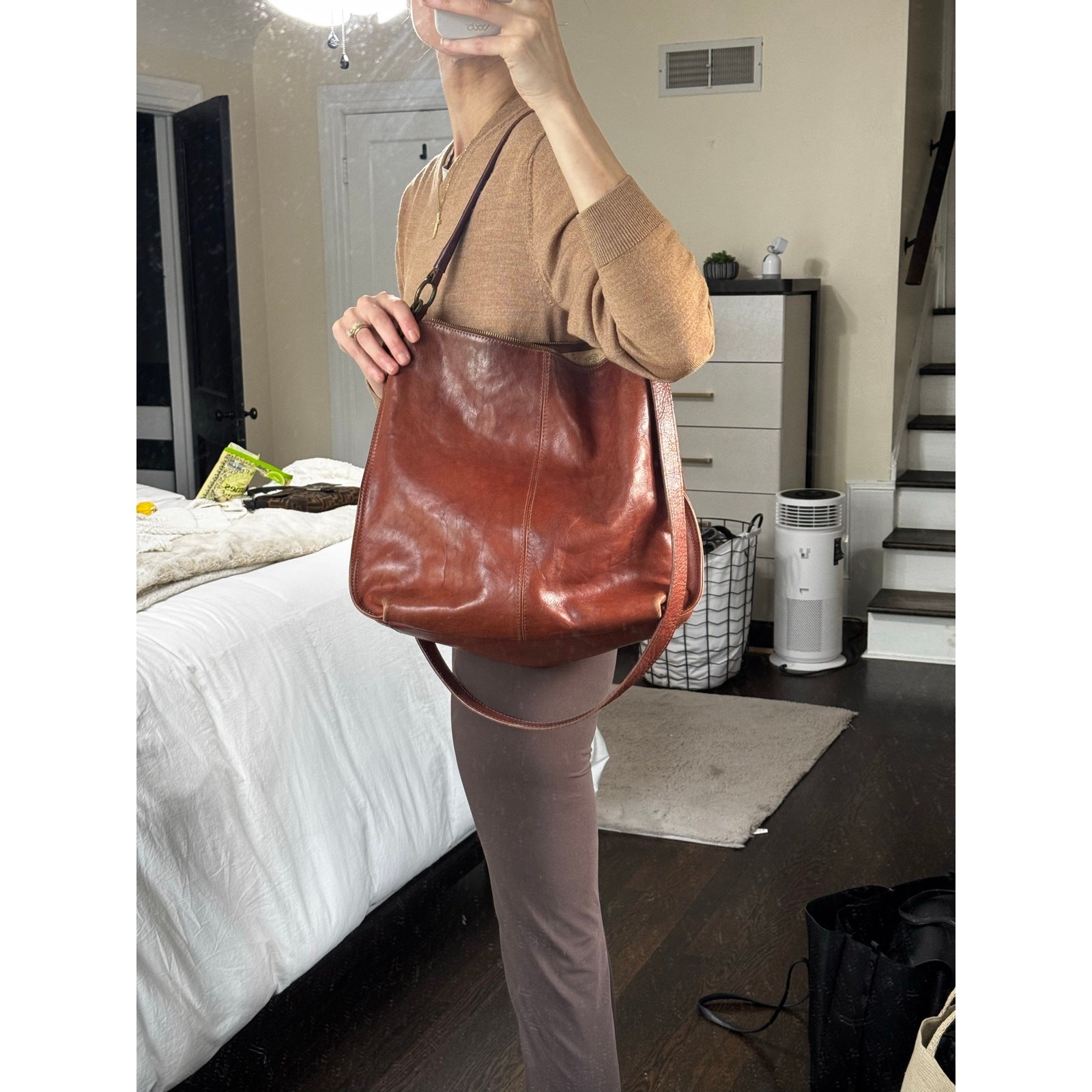 I Medici Firenze Vintage Italian Genuine Leather Cognac Hobo Shoulder Bag