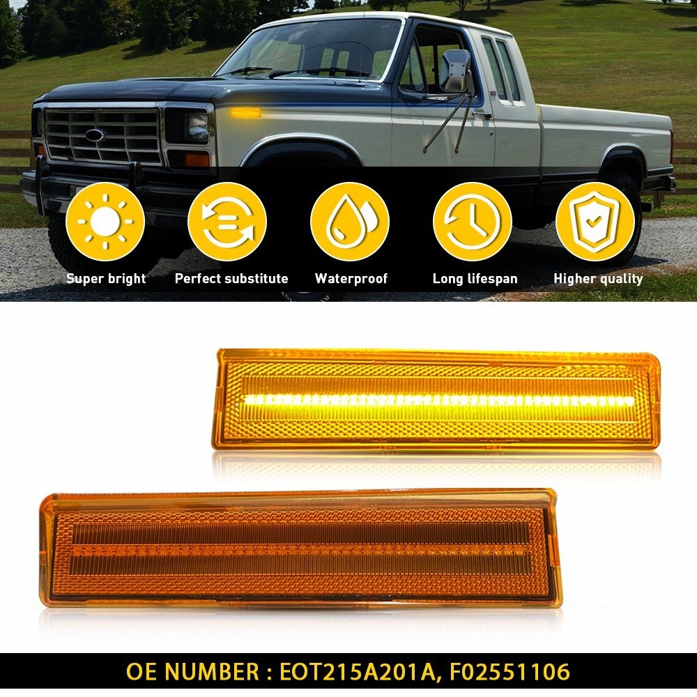 Amber Side Marker Signal Turn Light For 80-1986 Ford F-150 Bronco F-250 F-350 H