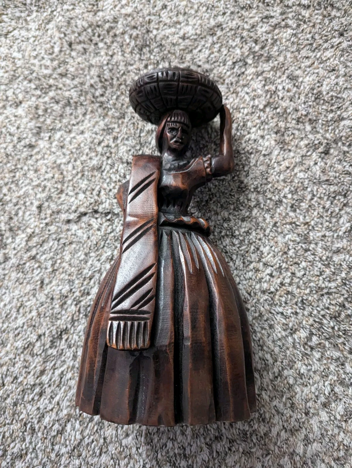 Vintage Hand Carved Wood Art Hand Sculpture Woman Basket Vintage Hand Carved Wood Art Hand Sculpture Woman Basket