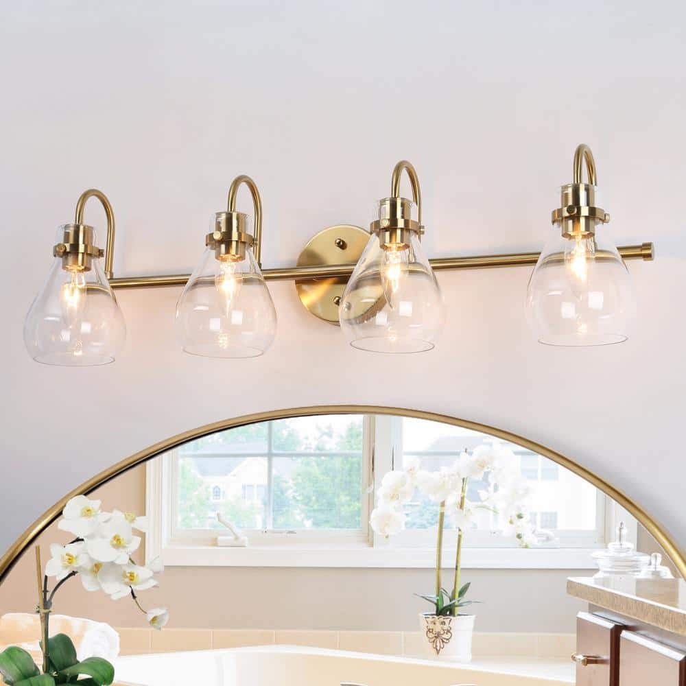 Uolfin 28 in. Antique Gold Linear Island Chandelier w/ Rectangle Cage