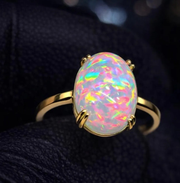 Genuine Oval Cut Fire Opal Ring 925 Silver Anniversary Gift Australian Opal Ring